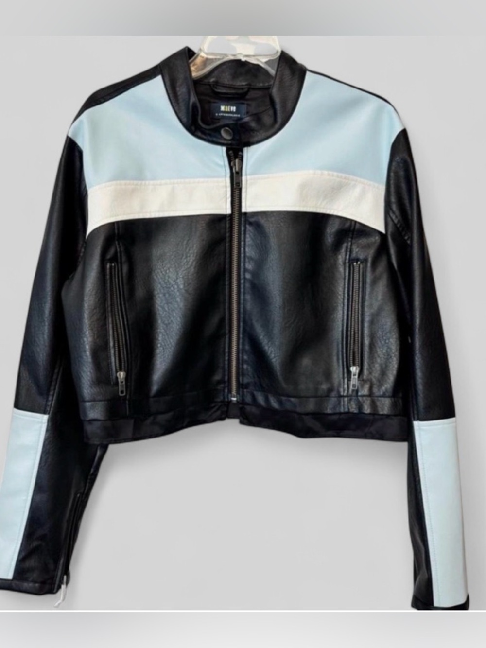 Maeve by Anthropologie Black Moto Color block Faux Leather Jacket -Small-EUC